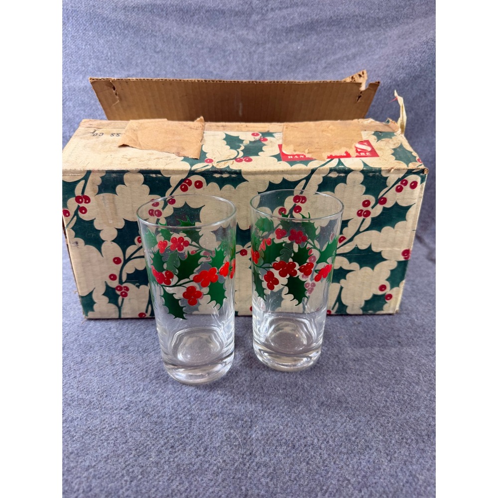 Steiger's Highball Glasses Clear Holly Berry Vintage Set of 8 Tumbler Holiday